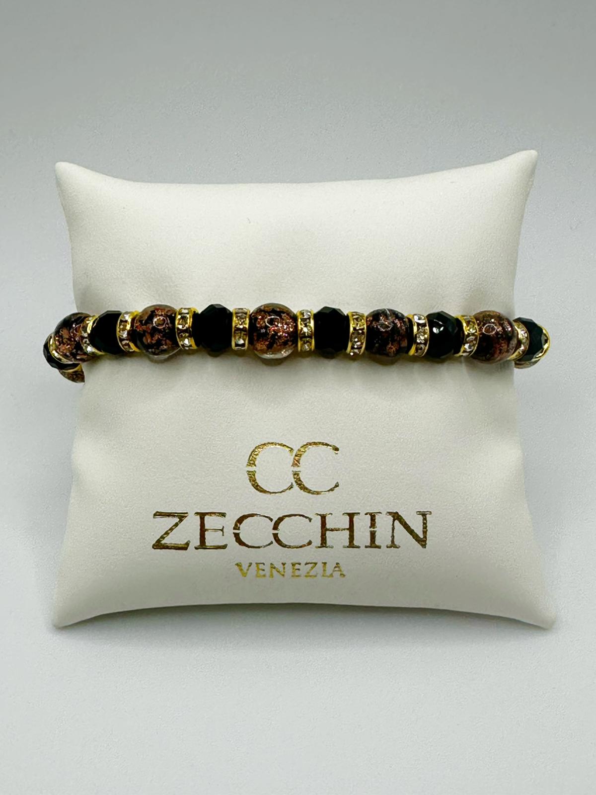 Bracciale Fenice con perle in vetro di Murano da 8 mm, colore nero