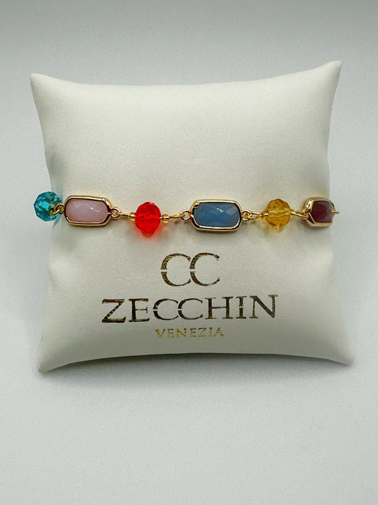 Bracciale Grace con inserti rettangolari in vetro di Murano, multicolore