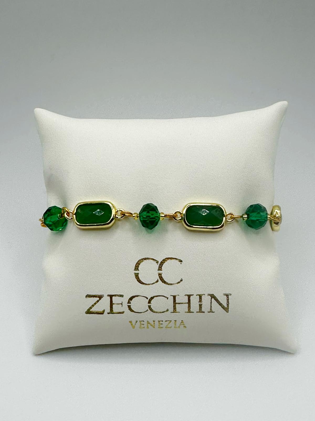 Bracciale Grace con inserti rettangolari in vetro di Murano, colore verde