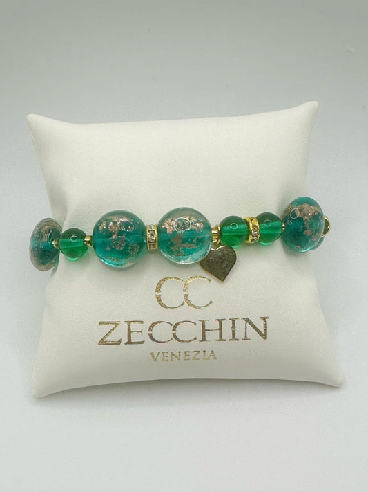 Bracciale Marilyn elasticizzato in vetro di Murano, colore verde, altra vista