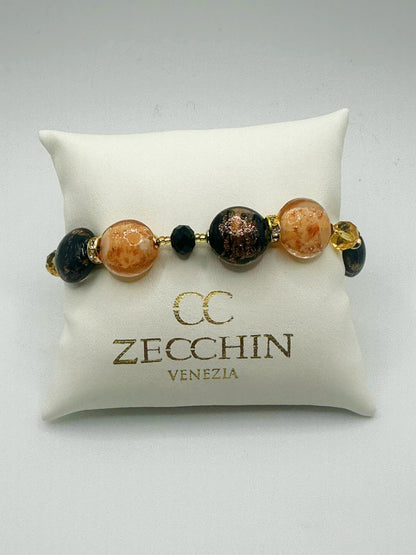 Bracciale Marilyn con perle piatte in vetro di Murano, multicolore scuro