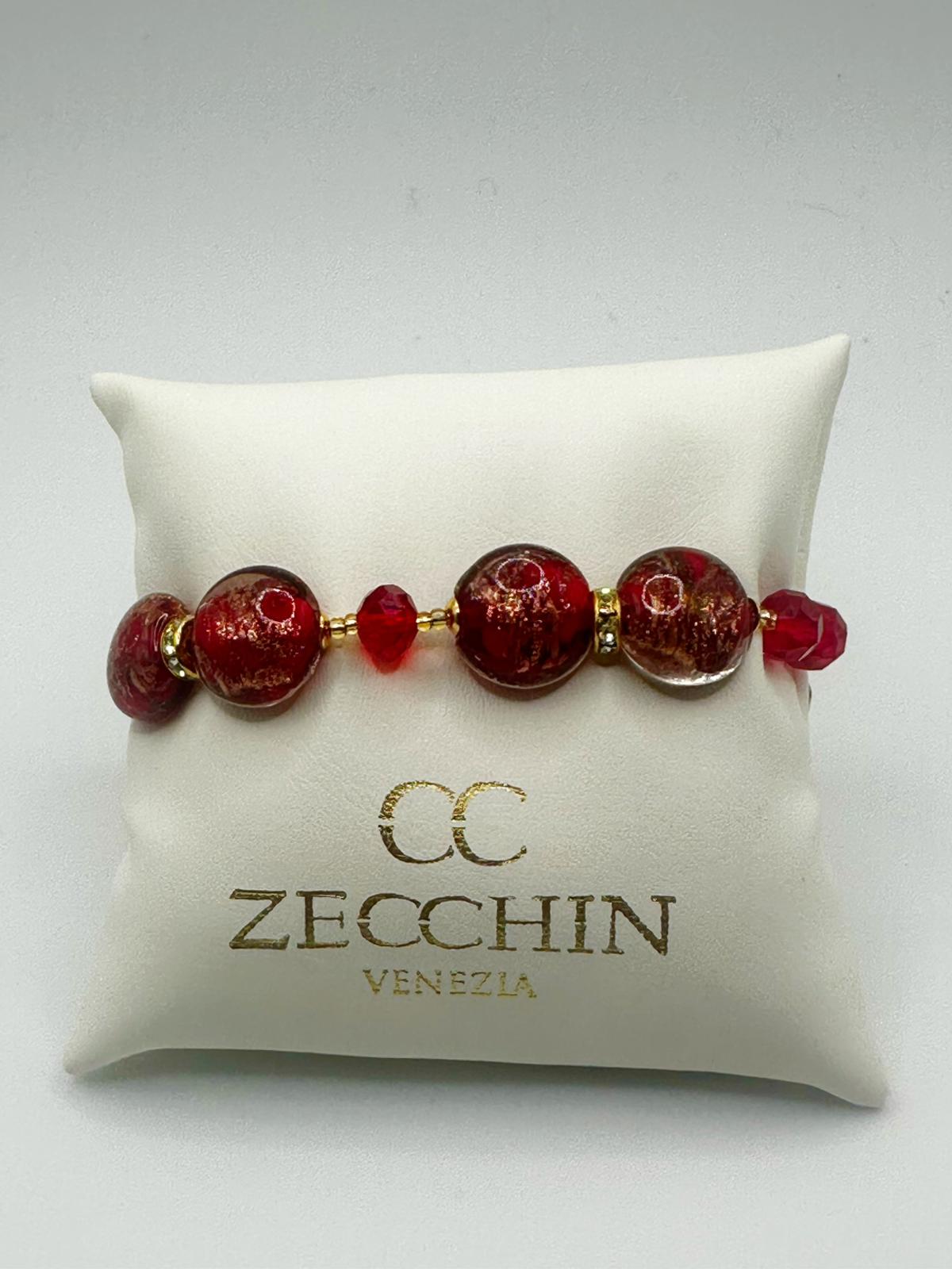 Bracciale Marilyn con perle piatte in vetro di Murano, colore rosso