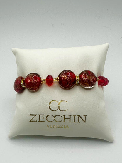 Bracciale Marilyn con perle piatte in vetro di Murano, colore rosso