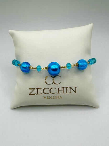 Bracciale Matilde slim con perline in vetro di Murano, colore celeste