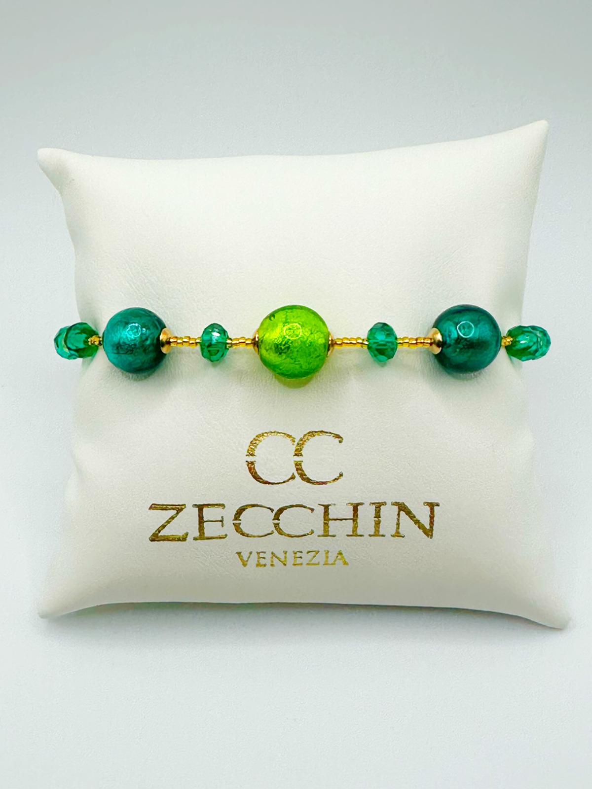 Bracciale Matilde slim con perline in vetro di Murano, colore verde