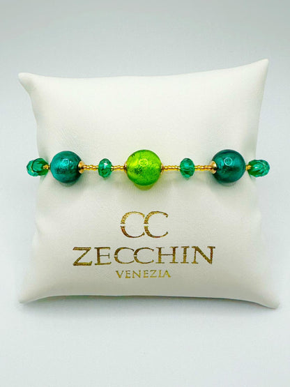 Bracciale Matilde slim con perline in vetro di Murano, colore verde