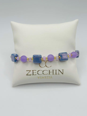Bracciale Mikonos con perle cubiche in vetro di Murano, colore lilla