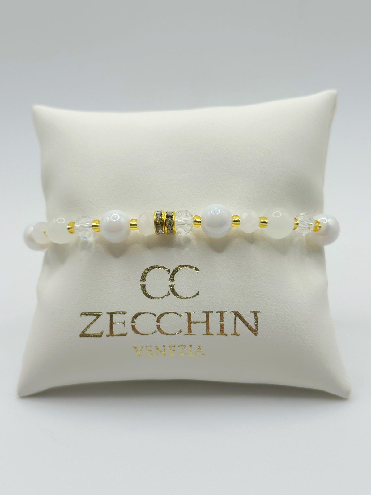 Bracciale Pastello con perle in vetro di Murano, colore bianco