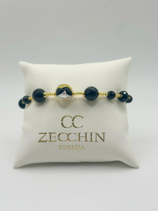 Bracciale Scrigno nero con perle in vetro di Murano e onice