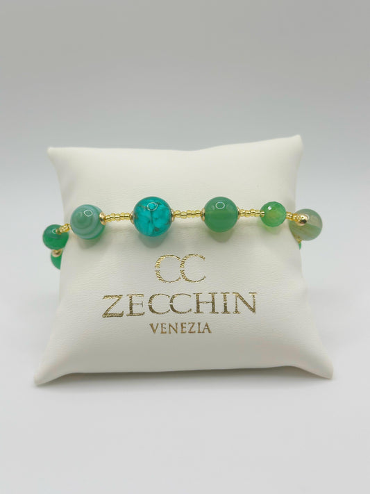 Bracciale Scrigno verde con perle in vetro di Murano