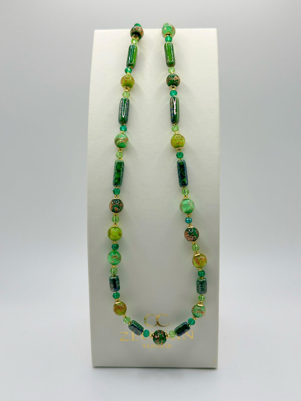Collana Atene in vetro di Murano e avventurina, 55 cm