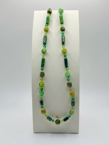 Collana Atene in vetro di Murano e avventurina, 55 cm