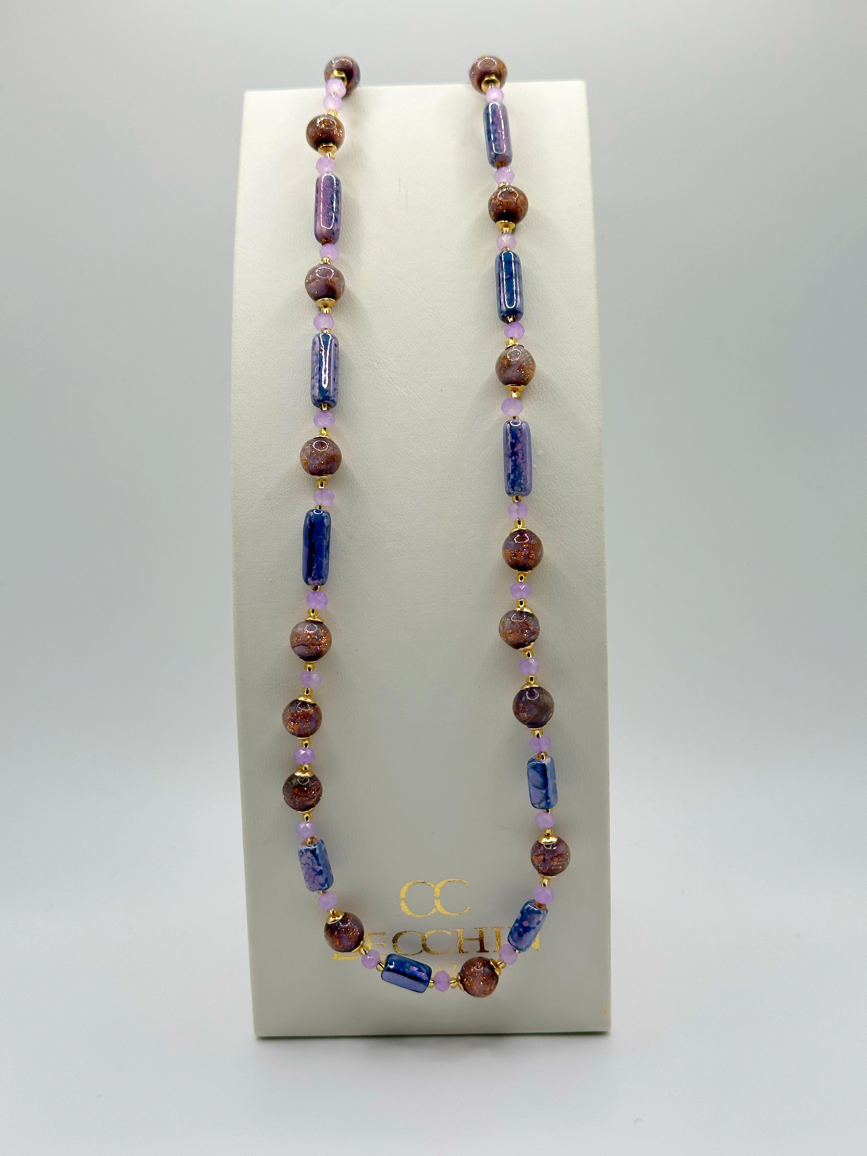 Collana Atene in vetro di Murano e avventurina, colore lilla, dettaglio