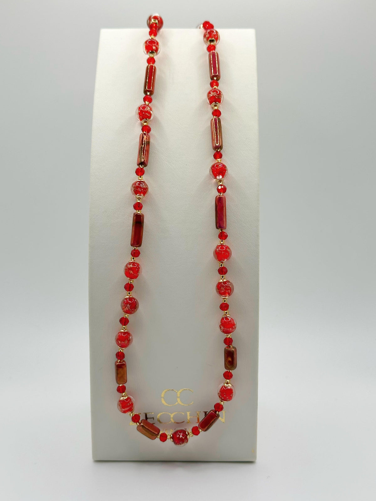 Collana Atene in vetro di Murano e avventurina, colore rosso