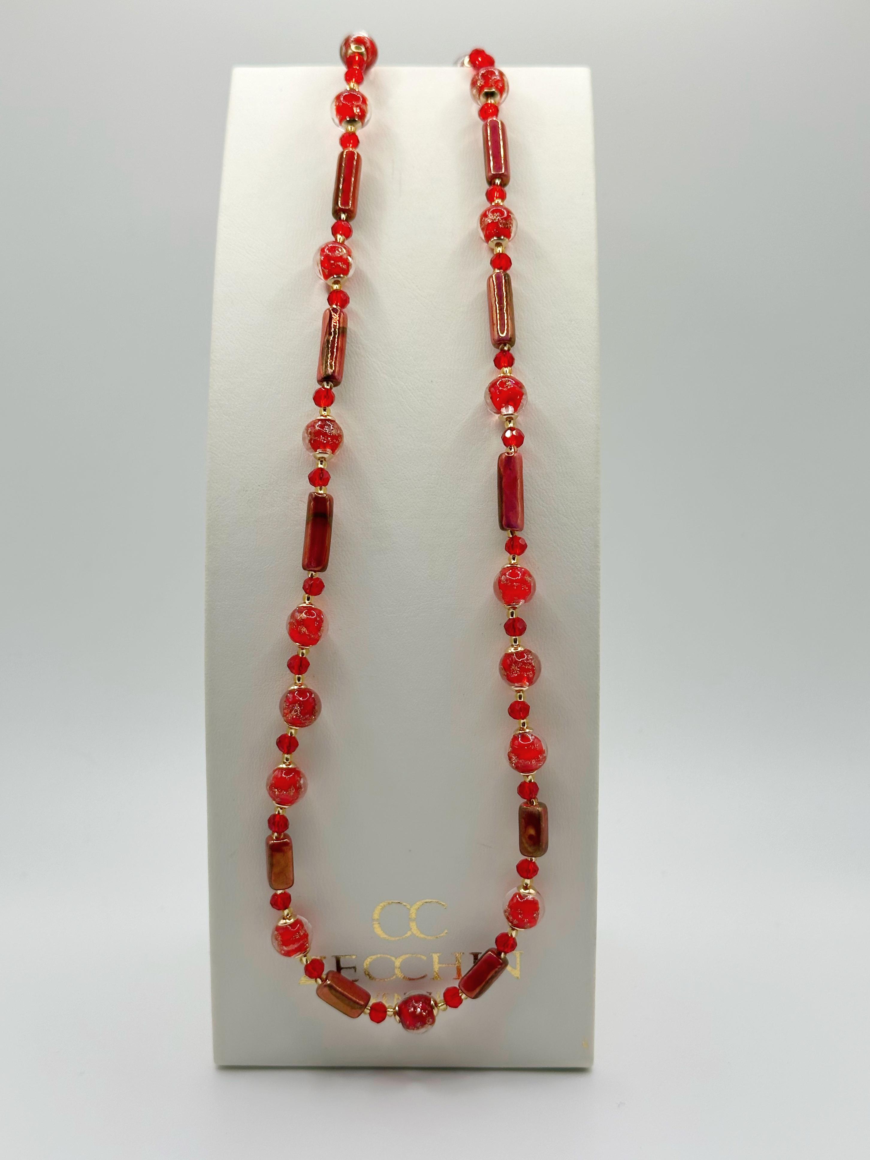 Collana Atene in vetro di Murano e avventurina, colore rosso