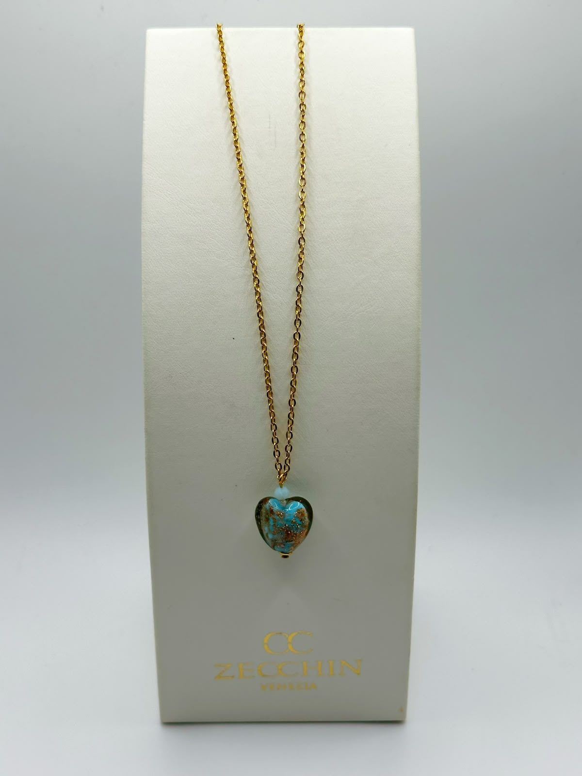 Collana con pendente a cuore in vetro di Murano e avventurina, colore azzurro