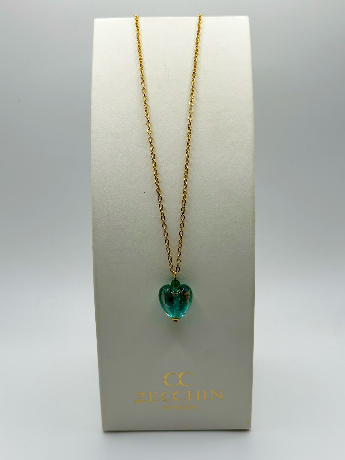 Collana con pendente a cuore in vetro di Murano e avventurina, colore verde