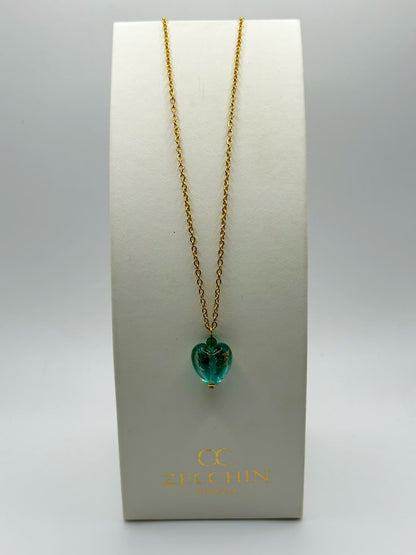 Collana con pendente a cuore in vetro di Murano e avventurina, colore verde
