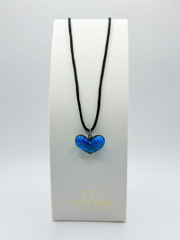 Collana Cuoricino con pendente in vetro di Murano fondo argento