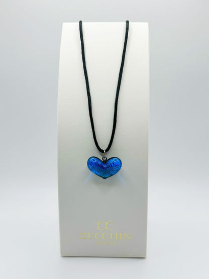 Collana Cuoricino con pendente in vetro di Murano fondo argento