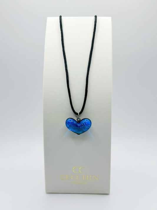 Collana Cuoricino con pendente in vetro di Murano fondo argento