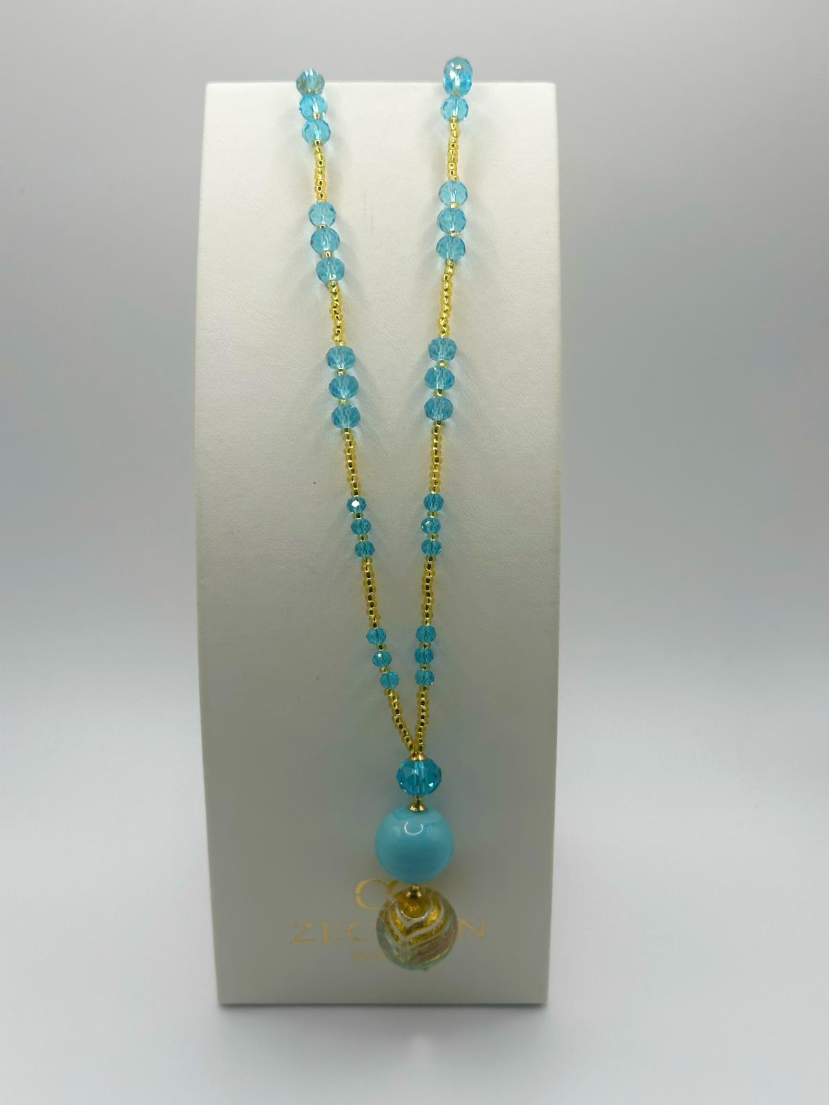 Collana Desiderio in vetro di Murano, oro 750 e avventurina, colore azzurro