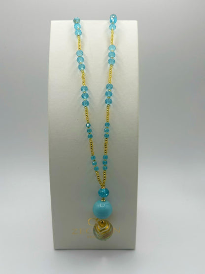 Collana Desiderio in vetro di Murano, oro 750 e avventurina, colore azzurro