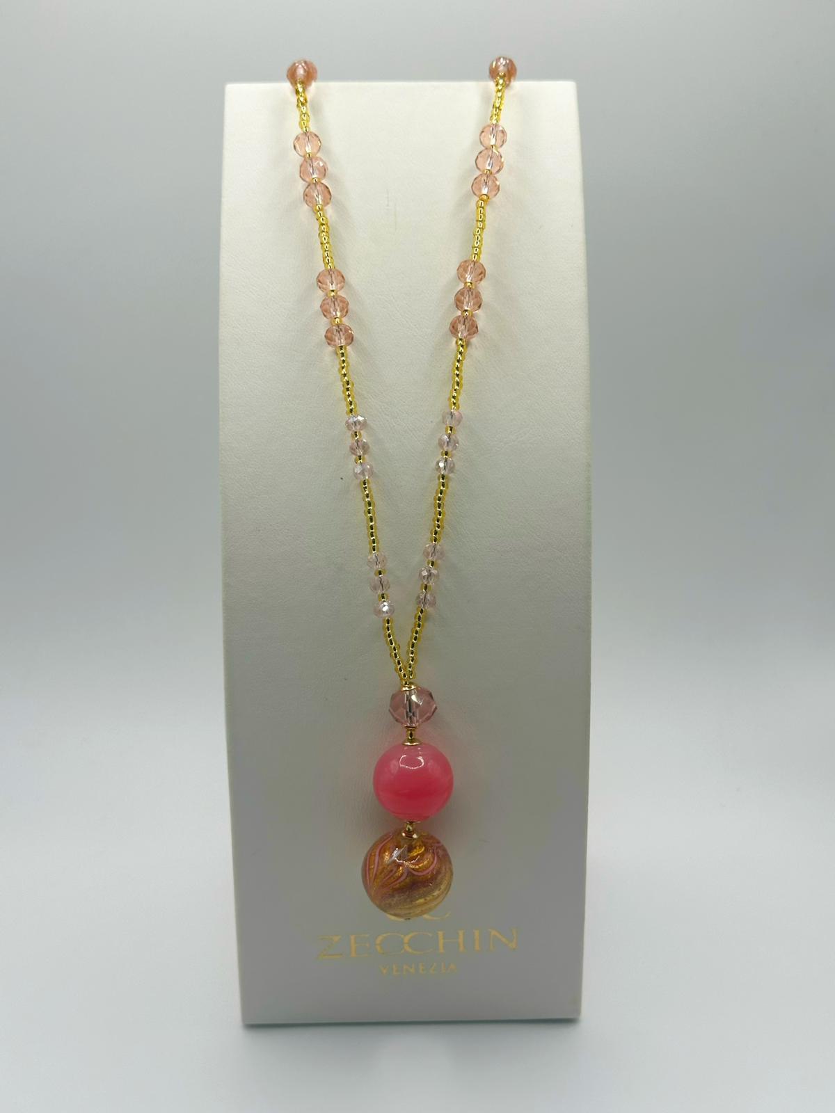 Collana Desiderio in vetro di Murano, oro 750 e avventurina, colore rosa