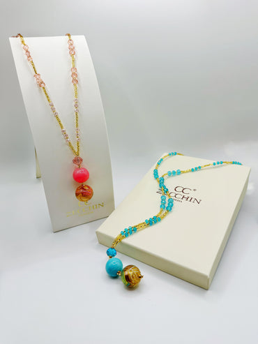 Collana Desiderio in vetro di Murano, oro 750 e avventurina