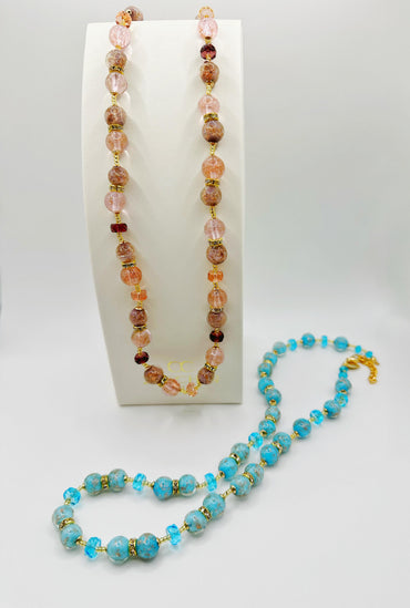 Collana Emily in vetro di Murano con avventurina, 53 cm