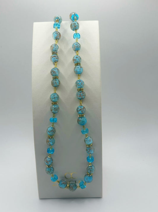 Collana Emily in vetro di Murano con avventurina, colore blu