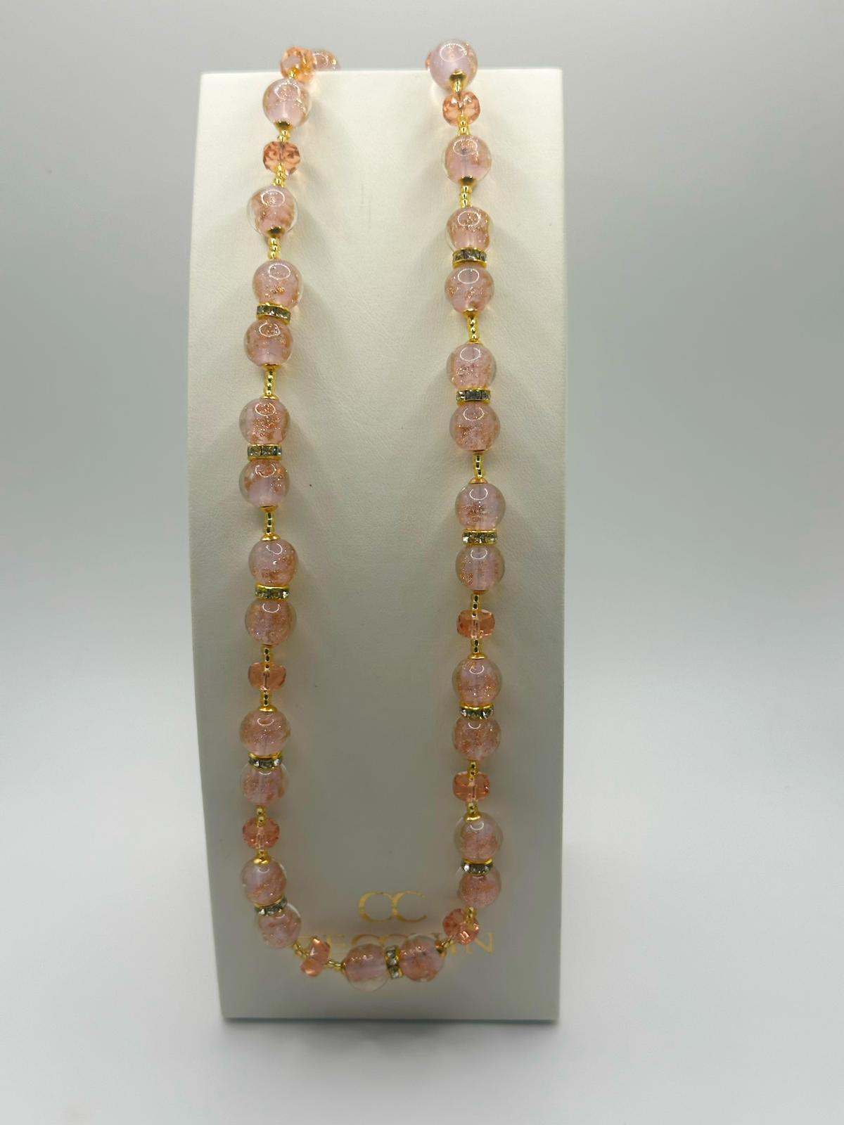 Collana Emily in vetro di Murano con avventurina, colore rosa