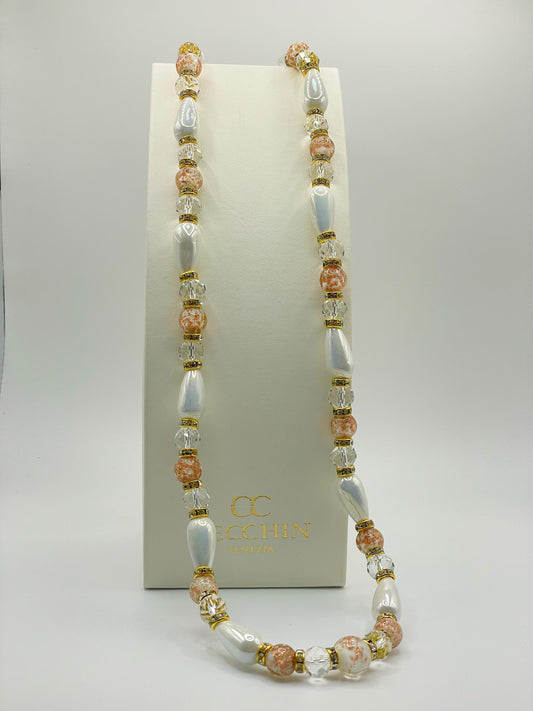 Collana Goccia con perle in vetro di Murano a goccia e rotonde, 47 cm