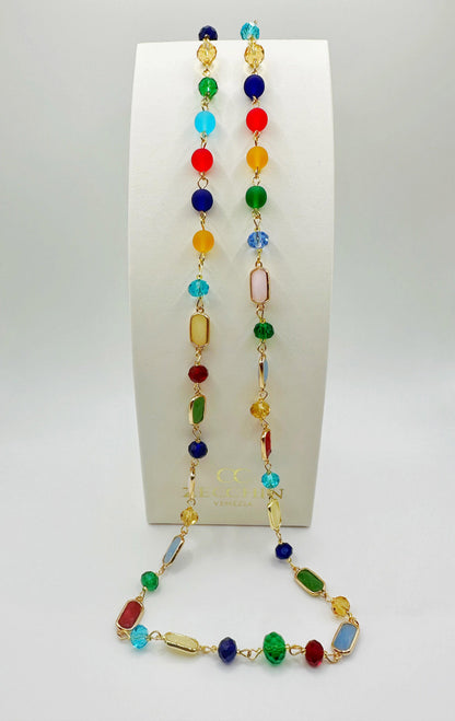 Collana Grace lunga con inserti rettangolari in vetro di Murano, 73 cm