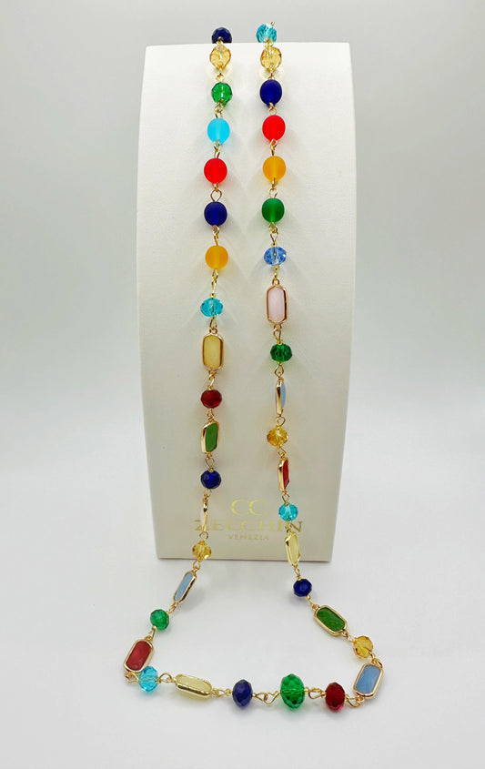 Collana Grace lunga con inserti rettangolari in vetro di Murano, 73 cm