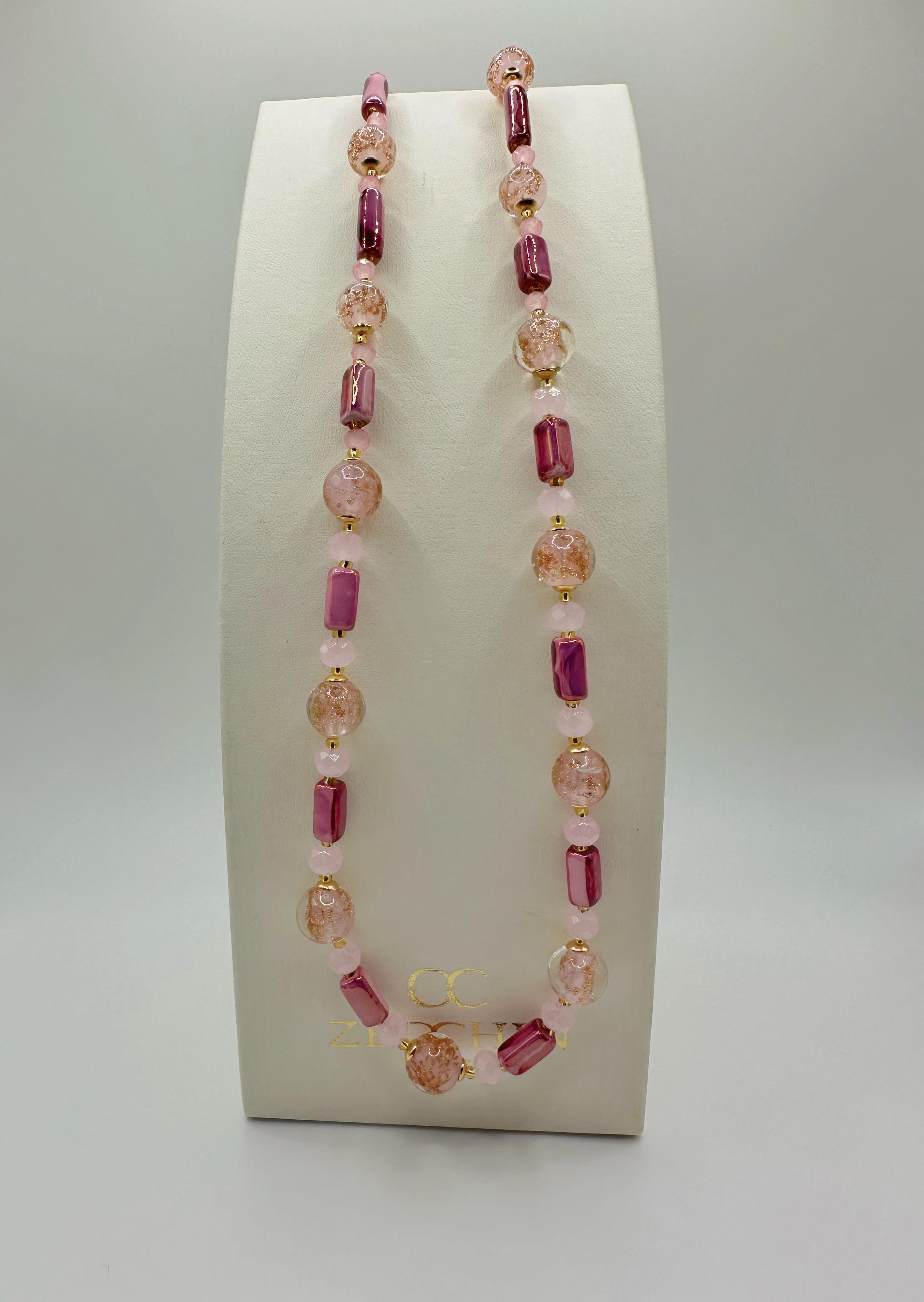 Collana lunga Atene in vetro di Murano e avventurina, altra vista