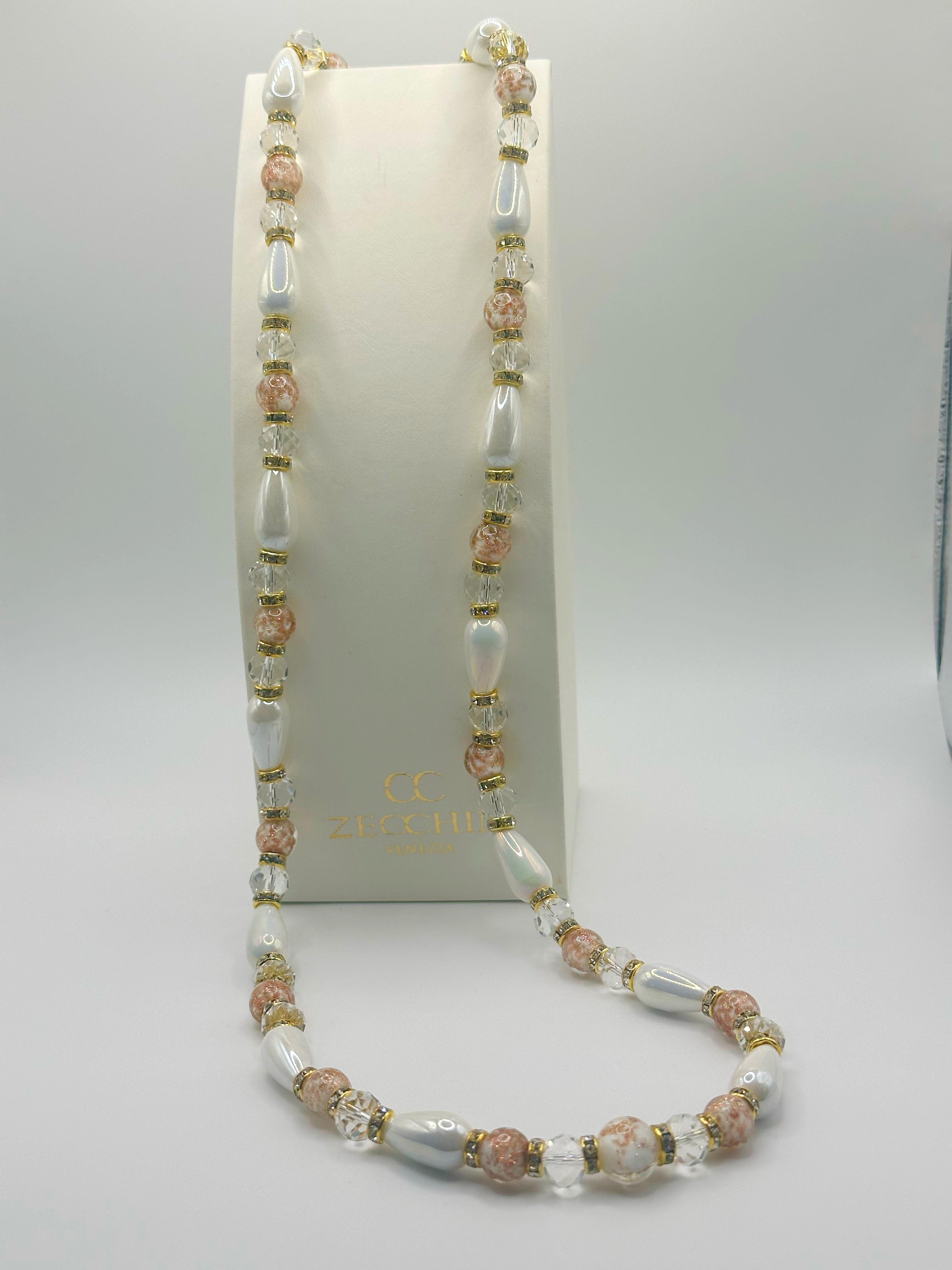 Collana lunga Goccia con perle in vetro di Murano a goccia e rotonde, 80 cm