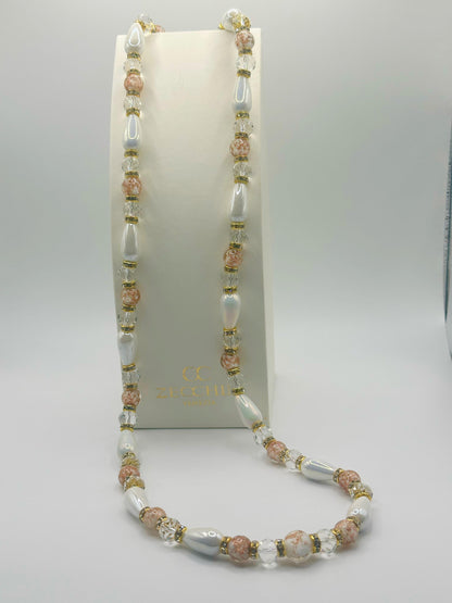 Collana lunga Goccia con perle in vetro di Murano a goccia e rotonde, 80 cm
