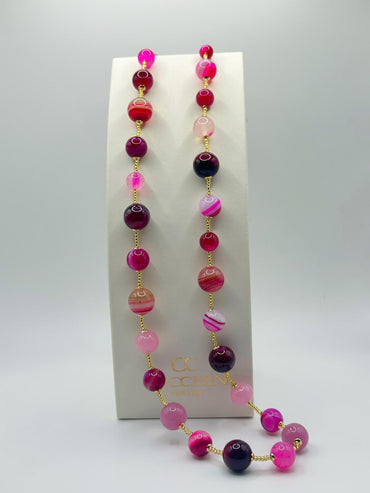 Collana lunga Scrigno fucsia con perle in vetro di Murano