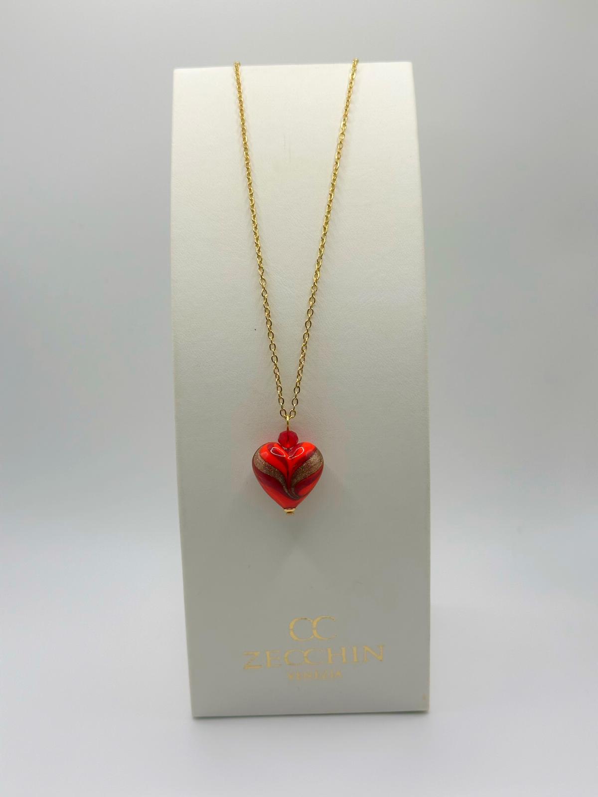 Collana Margot con pendente a cuore in vetro di Murano e avventurina, colore rosso