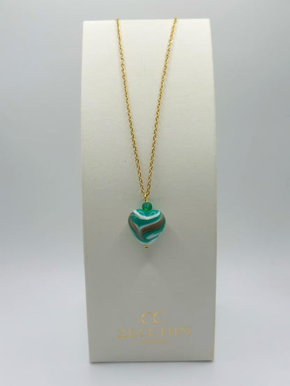 Collana Margot con pendente a cuore in vetro di Murano e avventurina, colore verde