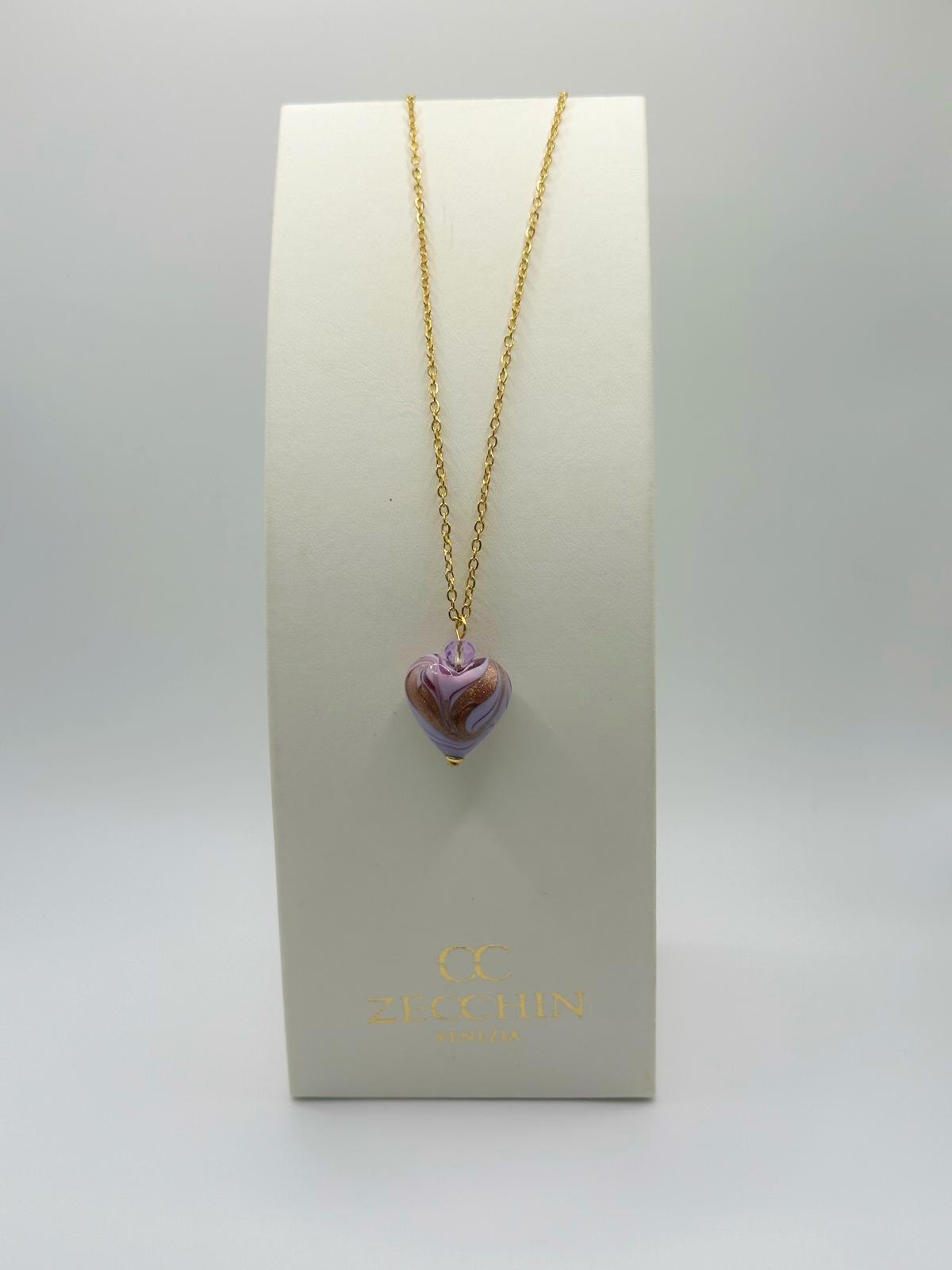 Collana Margot con pendente a cuore in vetro di Murano e avventurina, colore viola