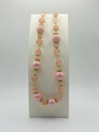 Collana Melissa con perle in vetro di Murano, colore rosa