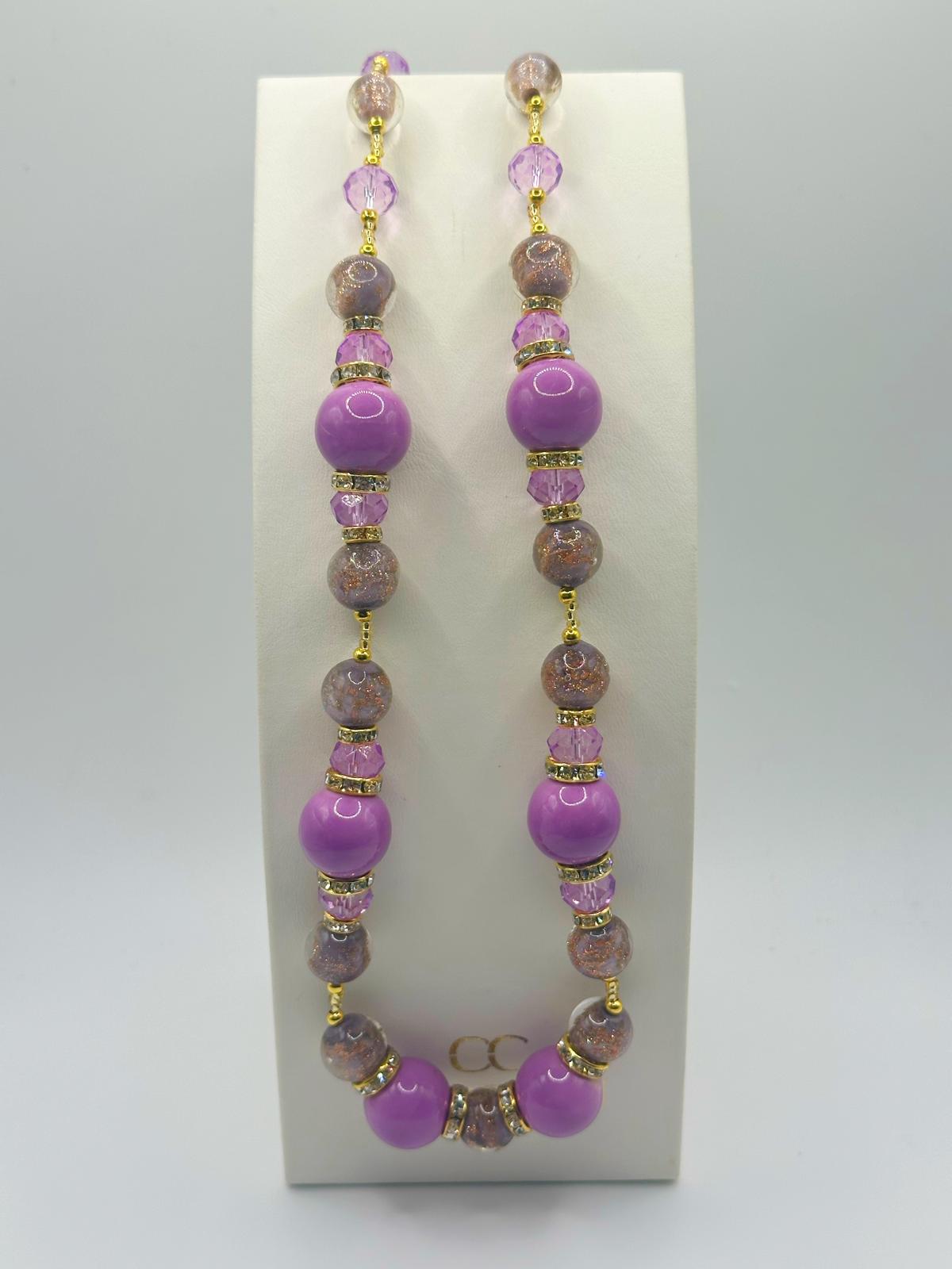 Collana Melissa con perle in vetro di Murano, colore viola