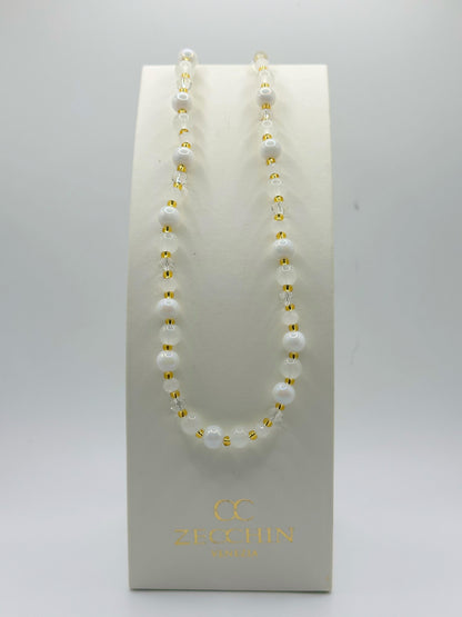 Collana Pastello con perle in vetro di Murano, colore bianco