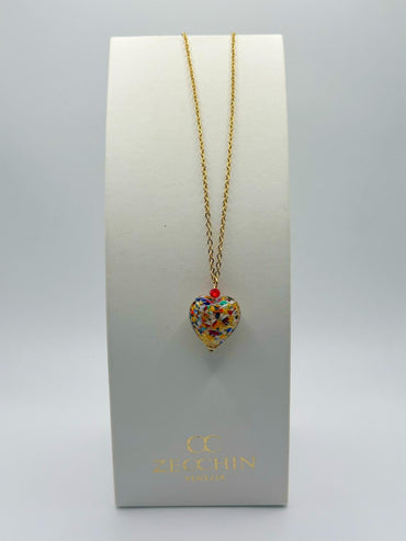 Collana con pendente a cuore Oro Pesto in vetro di Murano, multicolore