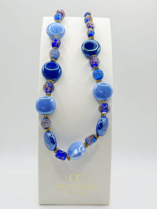Collana Royal in vetro di Murano e ceramica, 46 cm