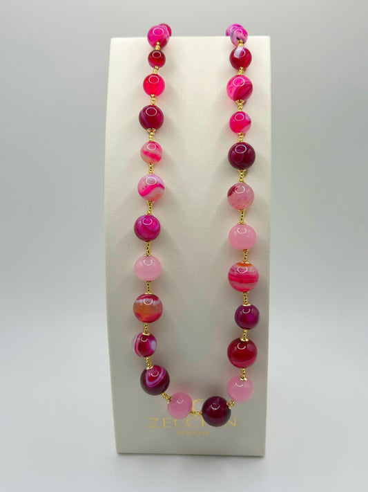 Collana Scrigno fucsia con perle in vetro di Murano