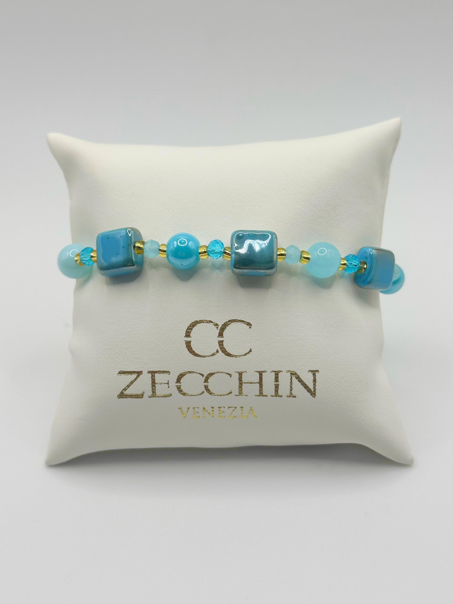 MIKONOS BRACCIALE perle cubiche in vetro di Murano
