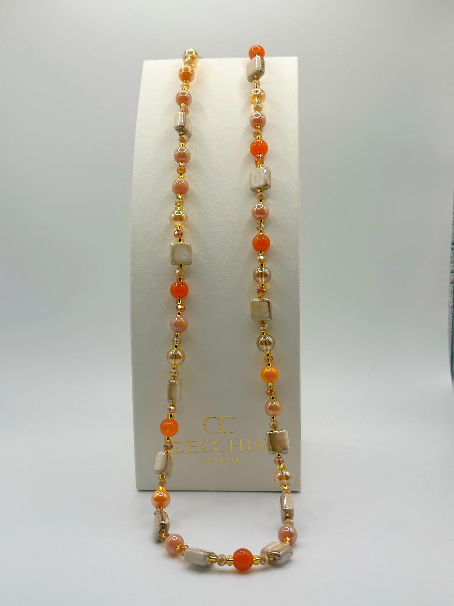 MIKONOS COLLANA LUNGA perle in vetro di murano a CUBI 4 varianti colore